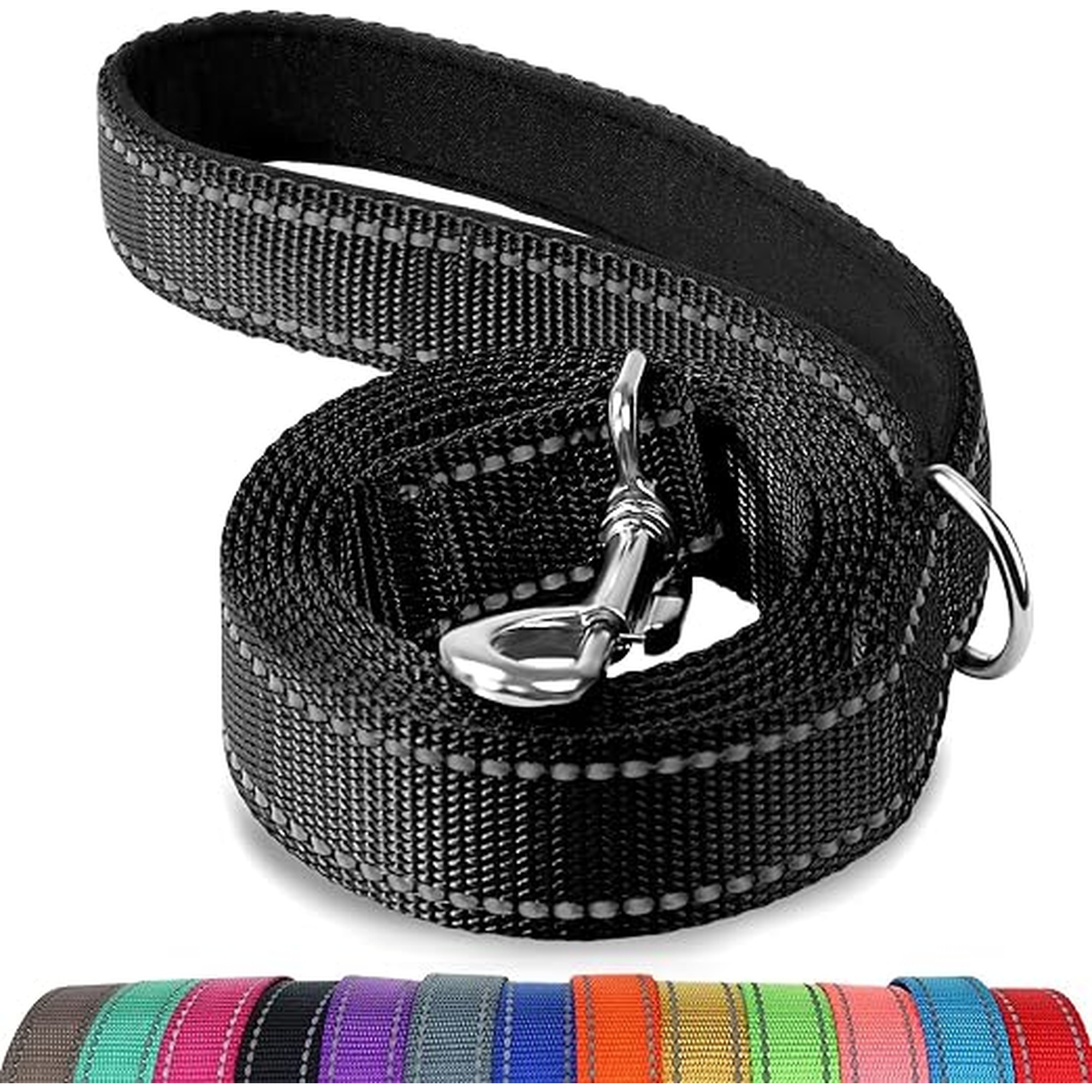 Joytale Dog Leash, 6 FT Double-Sided Reflective, Padded Handle Nylon Heavy Duty Leashes for Medium & Large Dogs Walking, Black