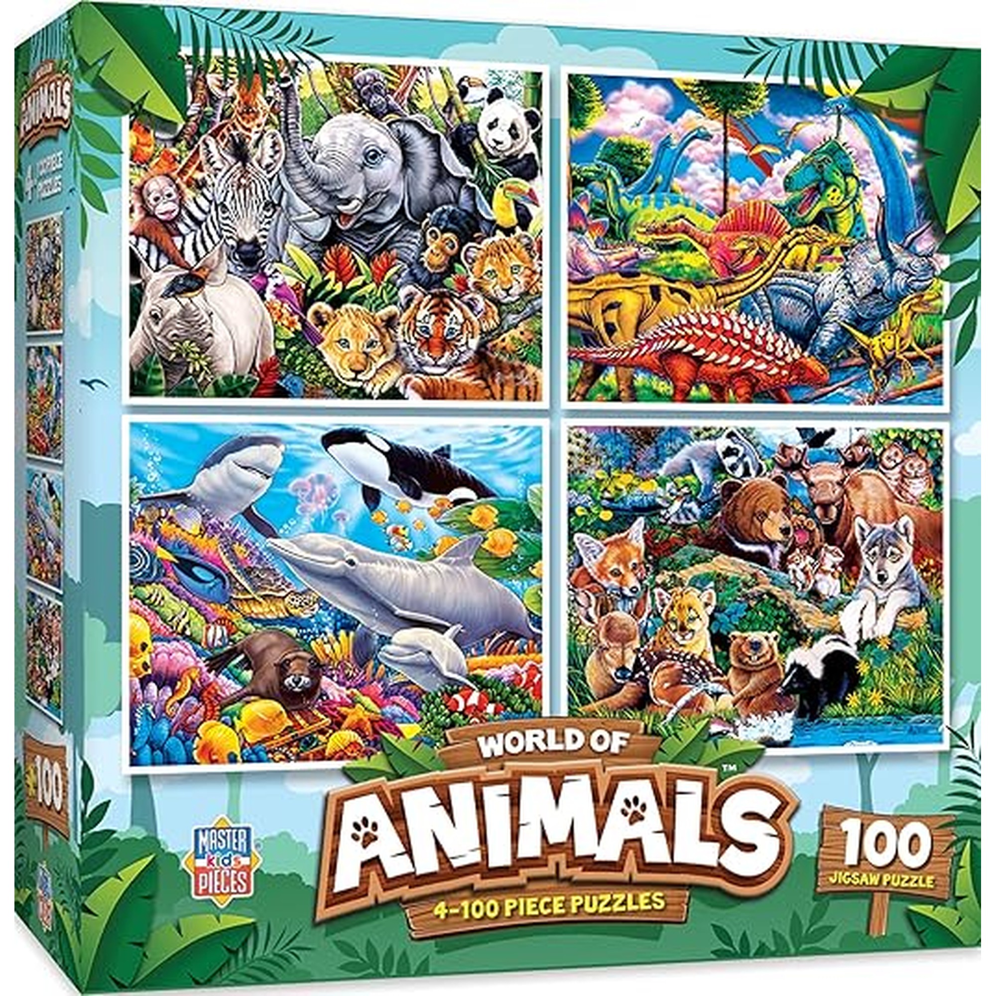 MasterPieces Jigsaw Puzzle Set for Kids, 4-Pack of 100 Piece Puzzles, Educational Animal Theme, Fun Game, Gift Idea, 8" x 10"