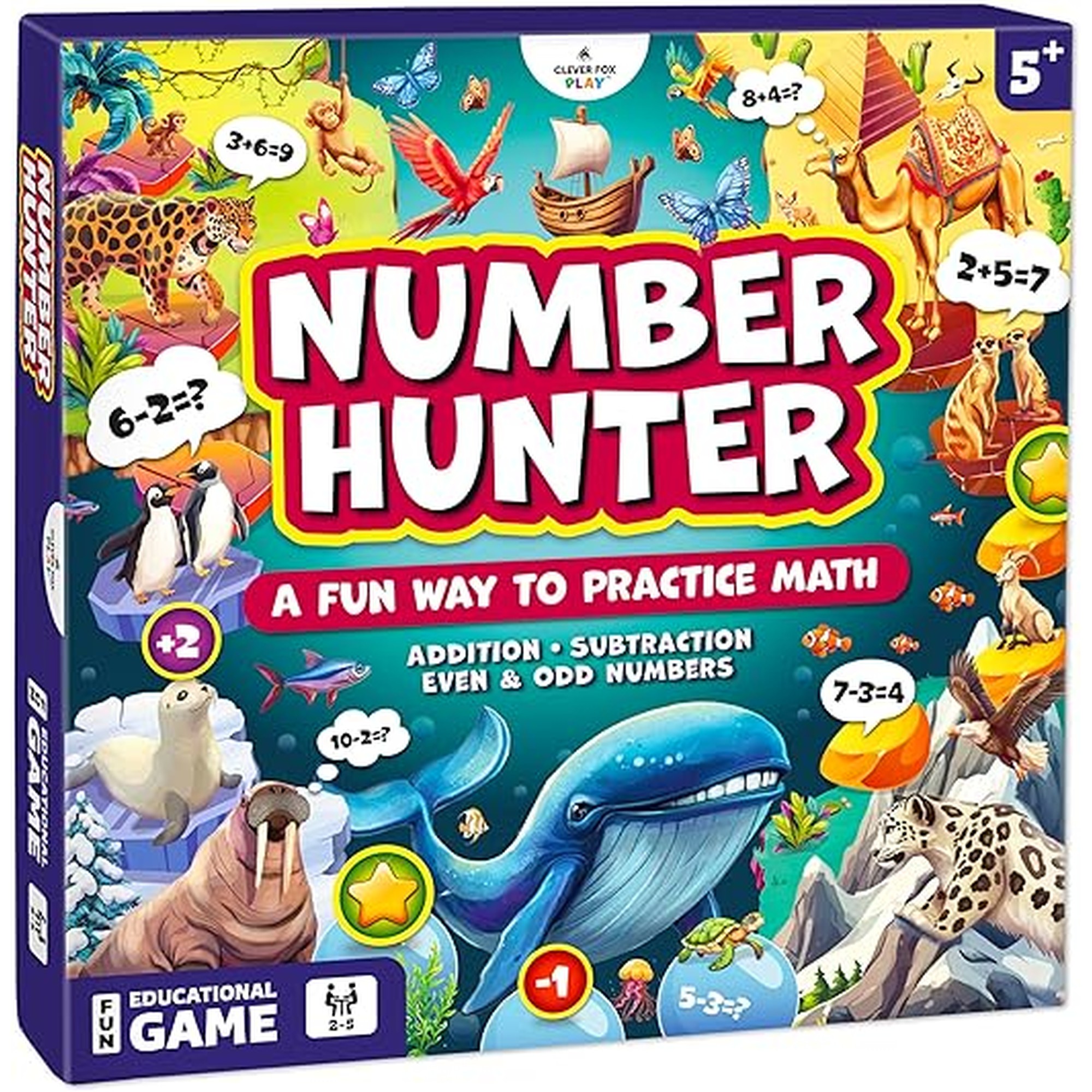 Clever Fox Play Number Hunter Math Board Game â€“ Addition & Subtraction Math Game for Kids 5-7 Year Old â€“ Fun Educational STEM Toy for 5+ Year Old, Kindergarten, 1st-3rd Grade, Homeschool & Family
