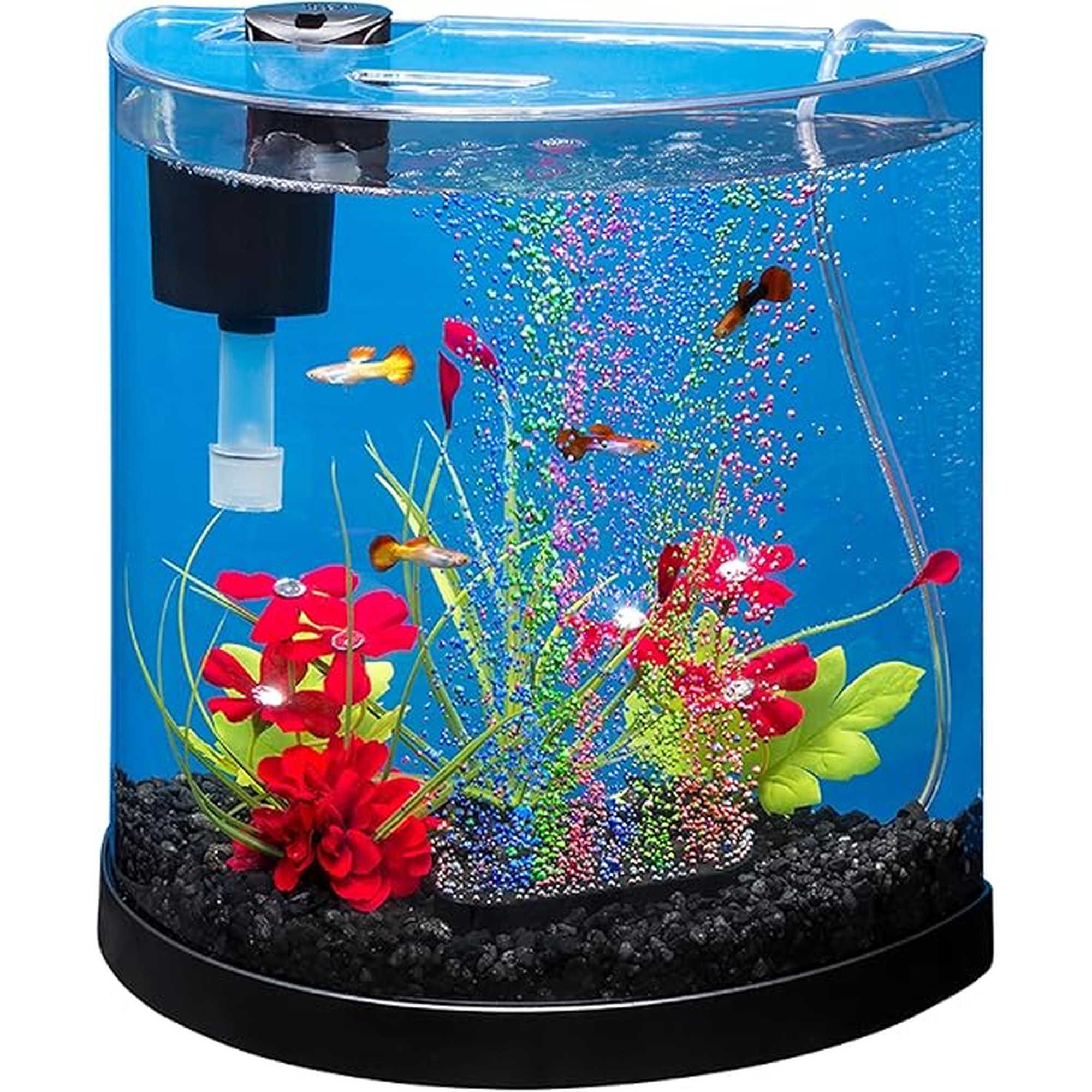 Tetra 3 Gallon Small Fish Tank, Aquarium Starter Kit, with Filter, Air pump, & Color Changing Light, Half Moon shape, for Gold Fish & Betta