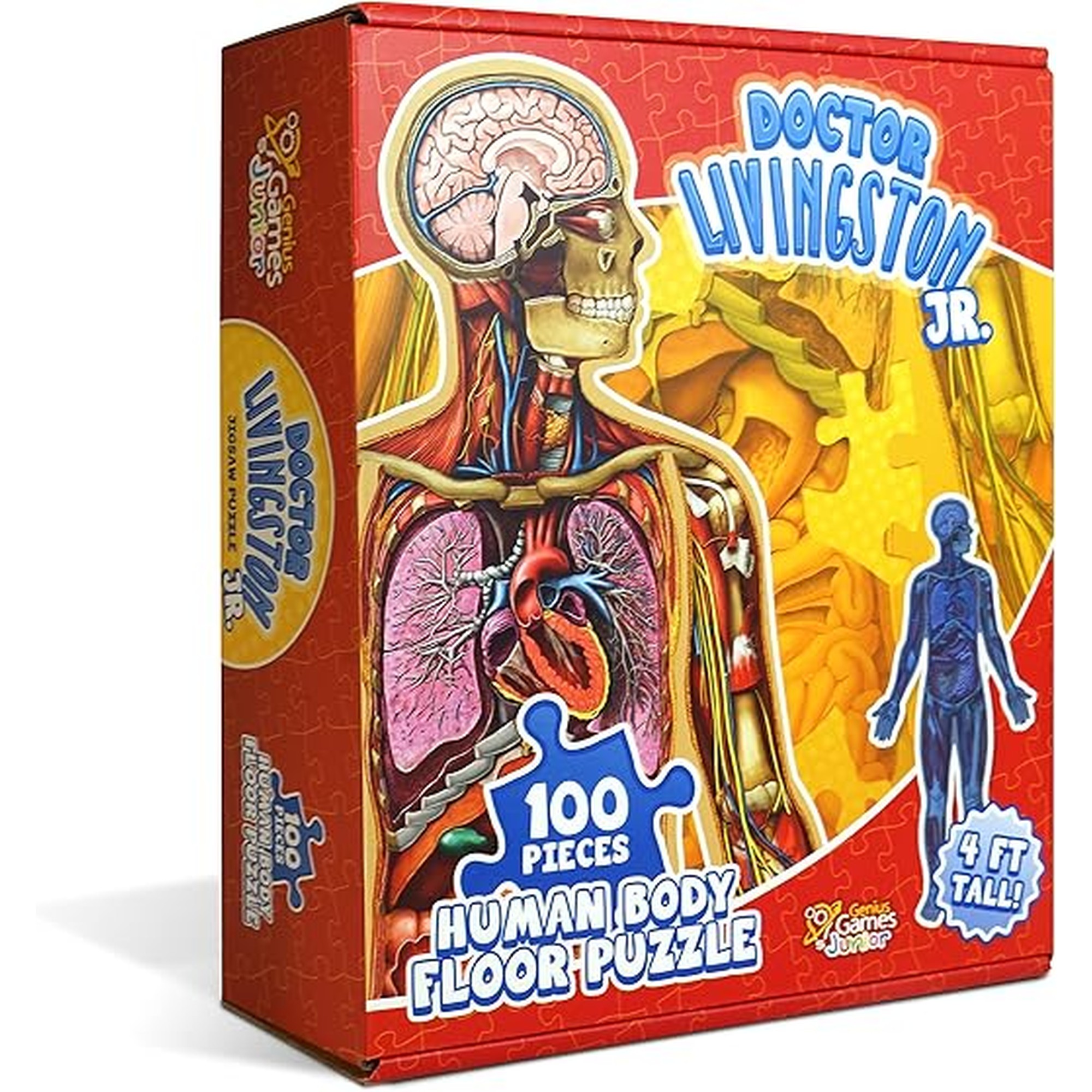 Human Anatomy Kids Floor Puzzle - Dr Livingston Jr's 100-Piece Full Body Jigsaw Puzzle - 4 FT Medically Accurate Floor Puzzles for Kids Ages 6-8, 4-8, 8-10 - Educational Toys for Children, Toddlers