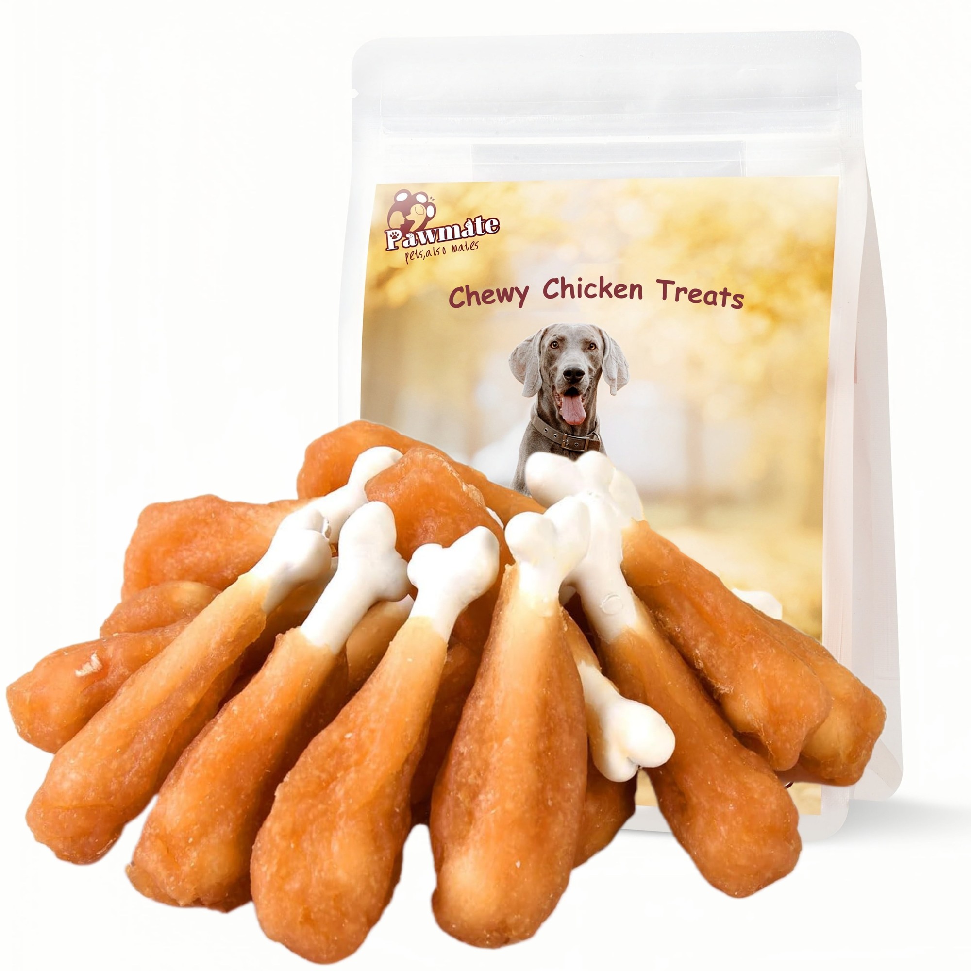 Pawmate Chicken ï¼† Calcium Bone, Rawhide Free Teeth Cleanning Treats for All Dogs, 18-19 pcs