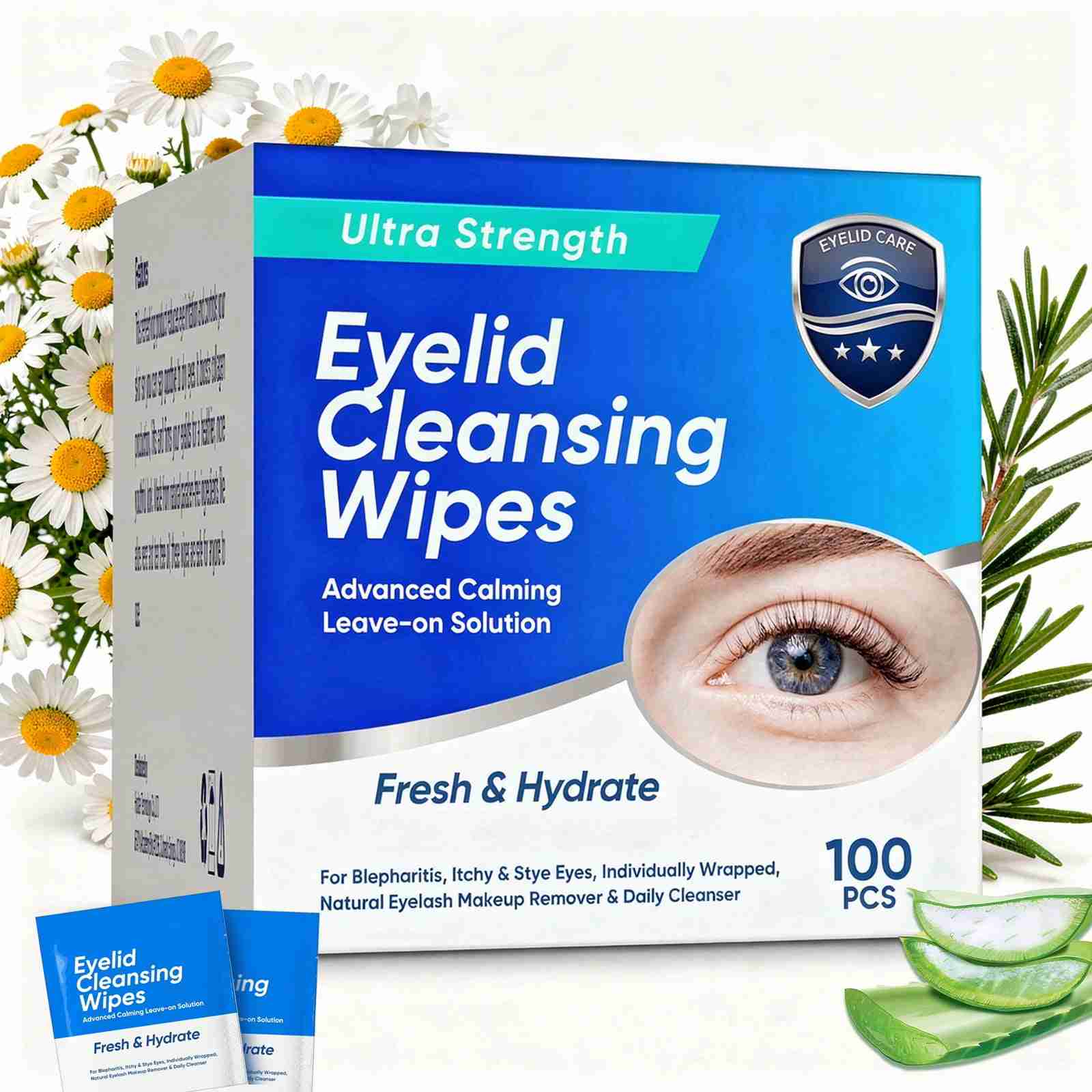 Eyelid Wipes, Eyelid Cleansing Wipes for Dry Eyes, Individually Wrapped Travel Eye Wipes, Daily Gentle Eye Care for Sensitive Skin, 100 Pcs