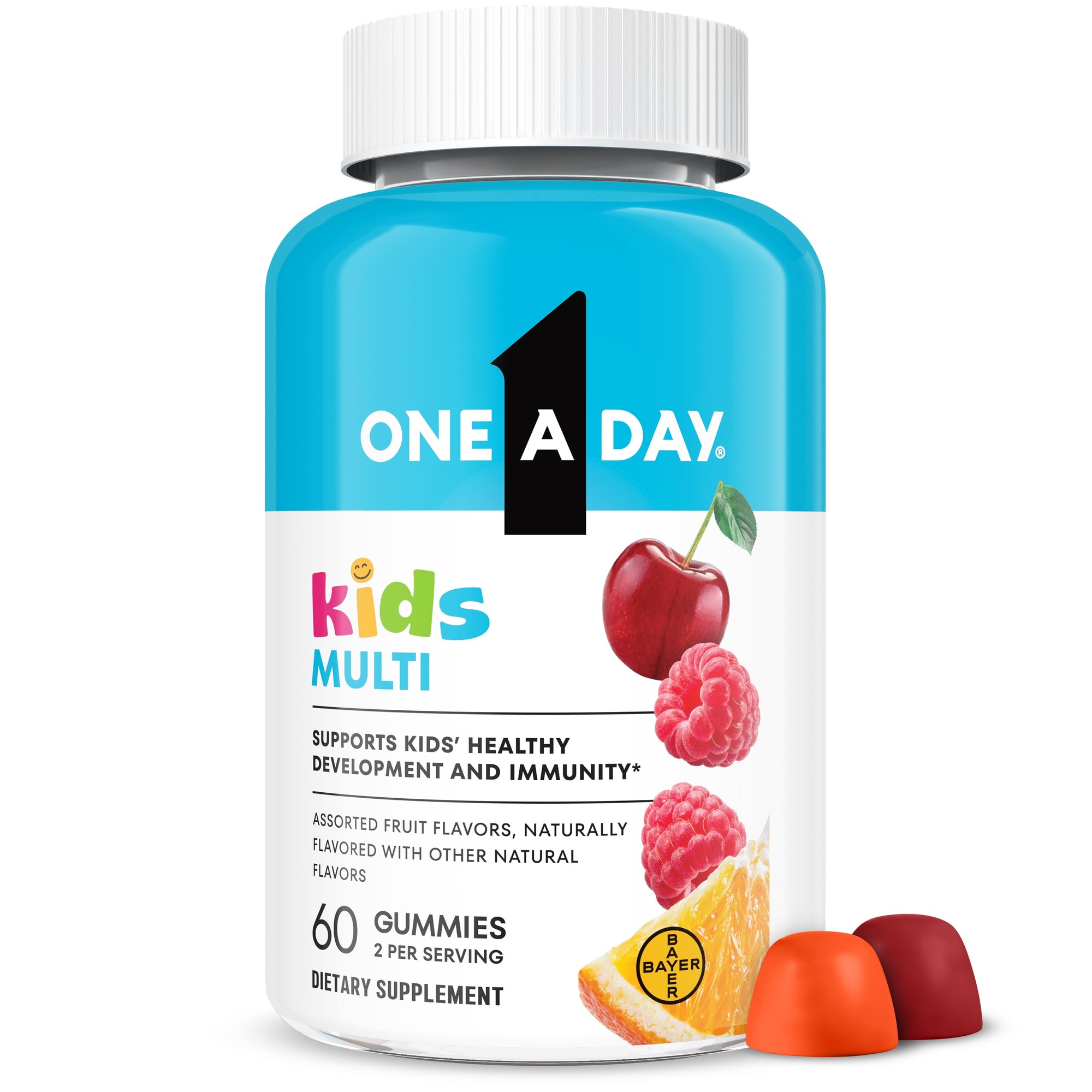 One A Day Kids Multivitamins Gummies with Vitamin C, D, E & Zinc for Immune Support, Assorted Fruit Flavors, 60 Count