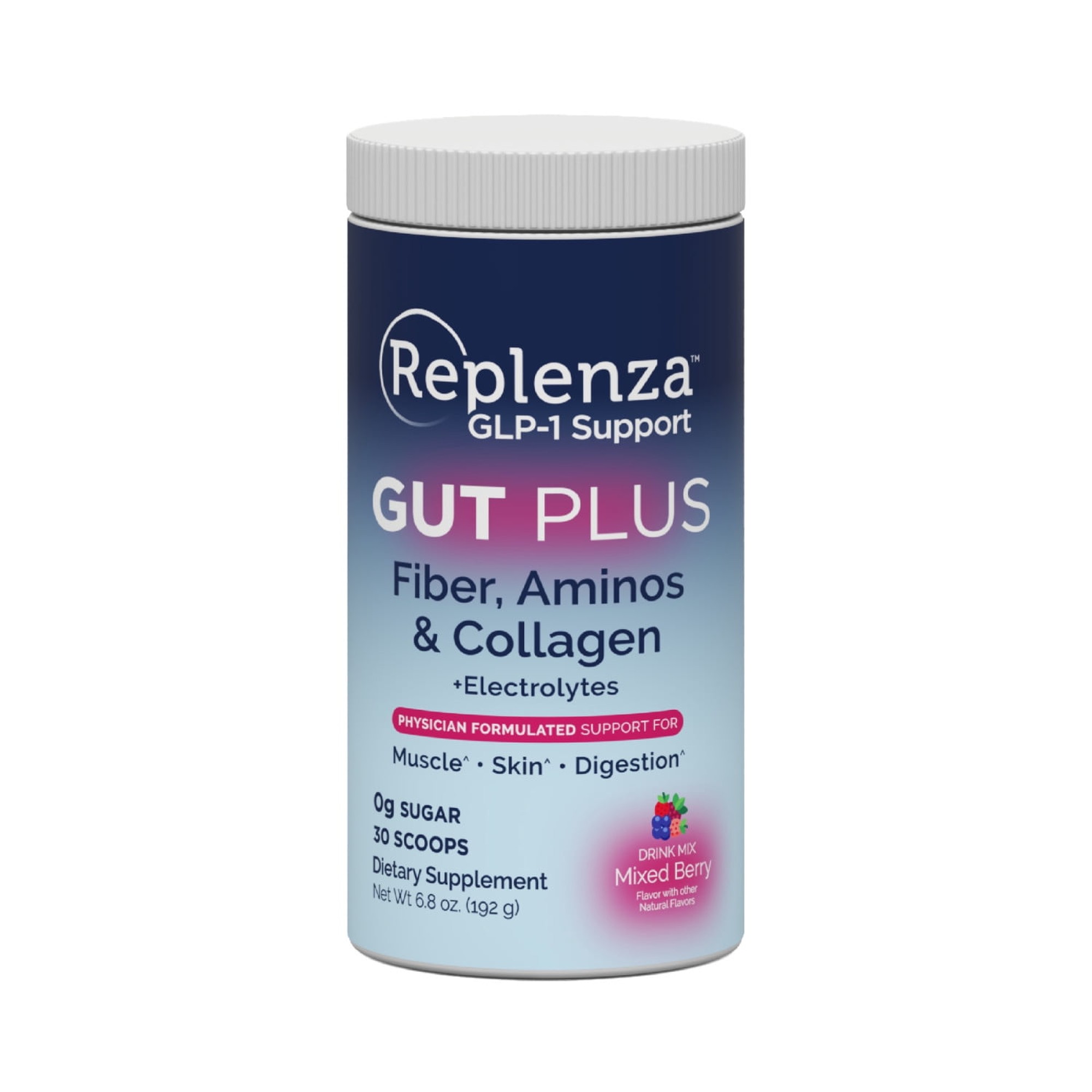 Replenza GLP-1 Support, Gut Plus, Supports Muscle Recovery, Digestive Health, Mixed Berry, 15 Servings