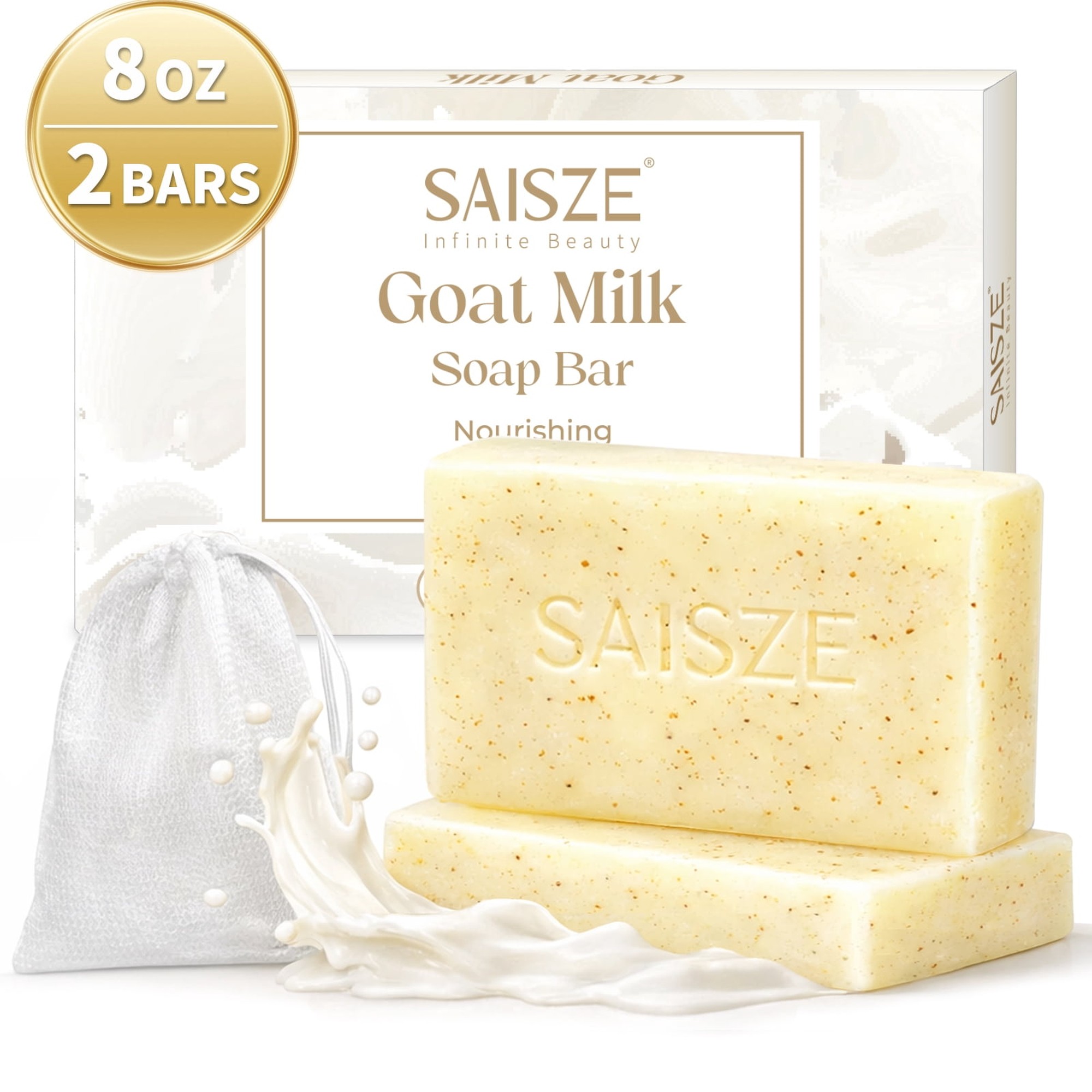 SAISZE Goat Milk Soap Bar, Gentle Nourishing Handmade Bath Soap with Goat Milk & Shea Butter for Adult & Kid All Skin Types